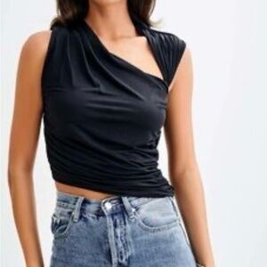 NWT Meshki Black Asymmetrical Tank Top